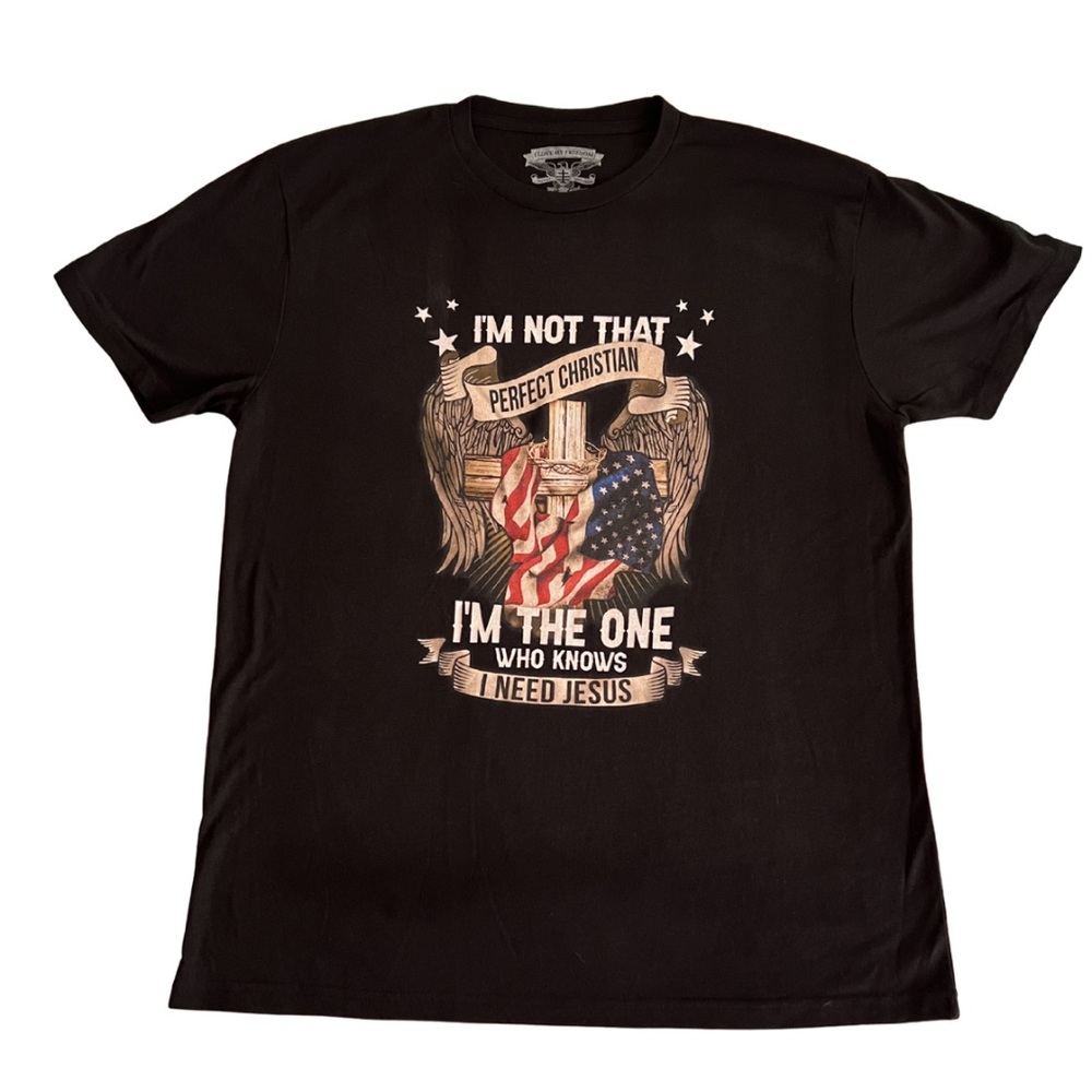 I Love My Freedom Women’s Black I’m Not That Perfect Christian T-shirt